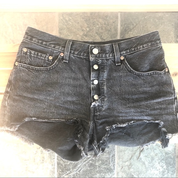 Levi’s 501 Distressed Black Denim Shorts - Picture 2 of 3
